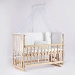 Bebeget S01 60X120 cm Süper Full Natural Ahşap 4 Kademeli Anne Yanı Sallanır Uyku Seti Yatak ve Bebek Beşiği
