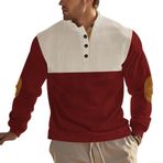 Feegow Erkek Günlük Uzun Kollu Gömlek Ekleme Kazak Sweatshirt Sahte Yaka Uzun Kollu Kazak Şık 4 Düğmeli Dar Kesim Tişört Üstler (XL Şarap kırmızısı)