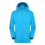 FNKDOR Kadın yağmurluk, su geçirmez, outdoor mont, yaz, nefes alır, hafif, ultra ince, yürüyüş, seyahat, trekking, bisiklet, rüzgarlık, kapüşonlu ve saklama çantalı, Gök mavisi, XL