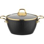 Lines Maya Granit Altın Kulp Siyah 26 cm Desenli Derin Tencere