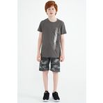 Tommy Life 11119 Koyu Gri Yazı Baskılı O Yaka Standart Kalıp Erkek Çocuk T-Shirt